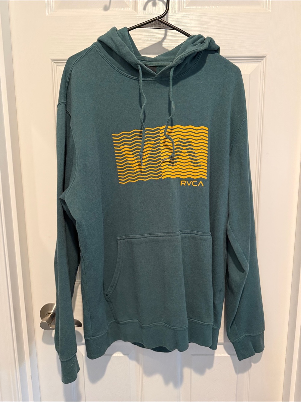 RVCA Teal Hoodie with Yellow Wave Graphic